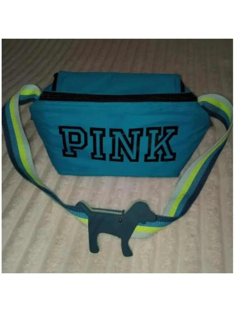 PINK Victoria's Secret Lunchbox with Keychain Blue Green Black - Picture 1 of 5